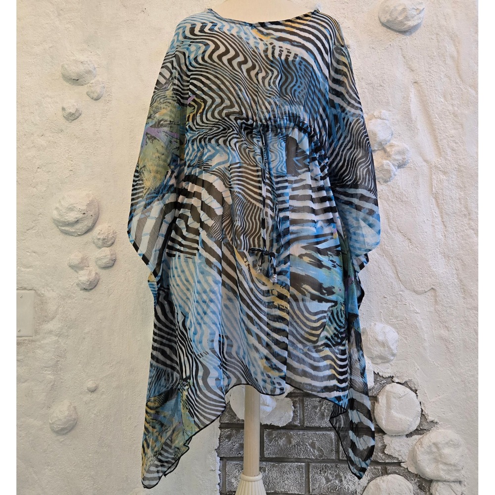 NWT Sunflower Zebra Print Sheer Kaftan Cover Up Blue Black One Size